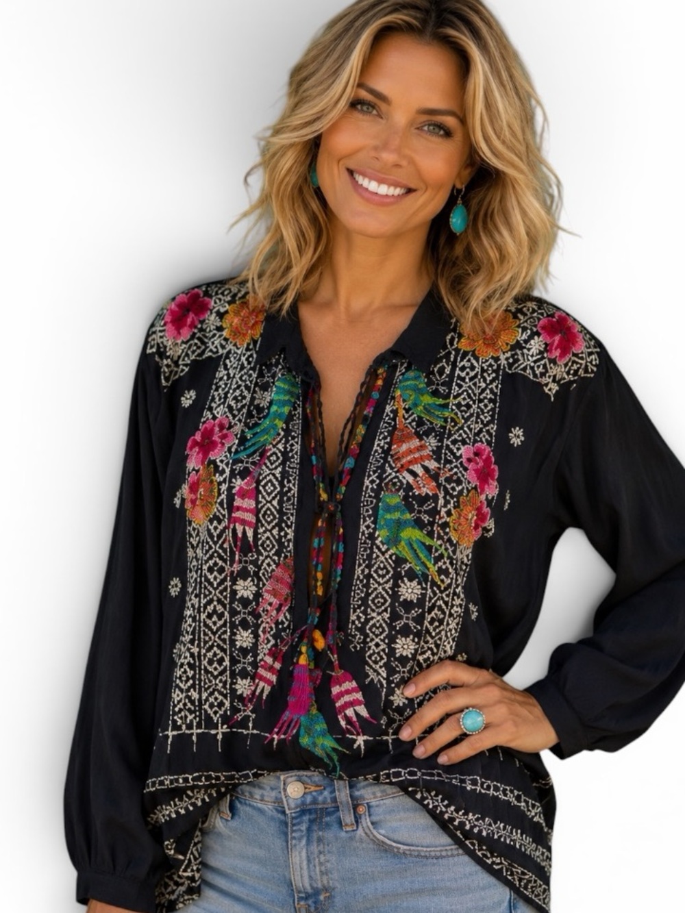 Johnny Was heavily embroidered feathers tunic (oversized) NWT RARE - Picture 13 of 13